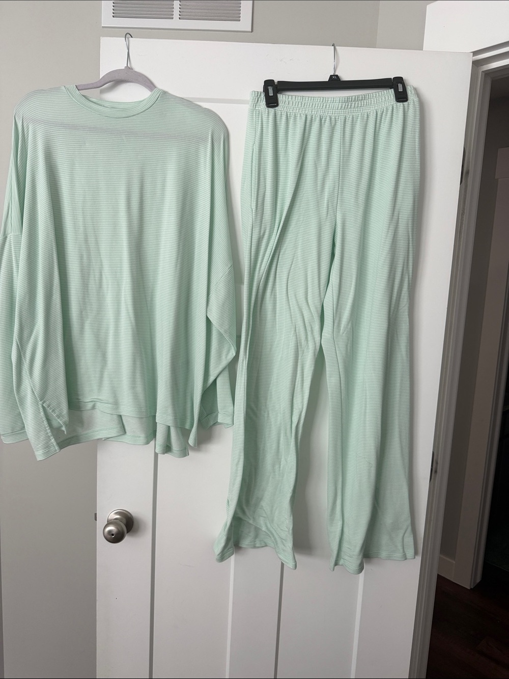 Light Mint Women's Lounge Pajama Set - Long Sleeve Top & Wide Leg Pants